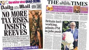 ‘No more tax rises, insists Reeves’ and ‘PM in jobs push’