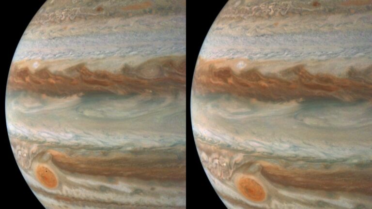 NASA’s Juno Probe Captures Stunning Views of Jupiter’s Storms and Moon Amalthea