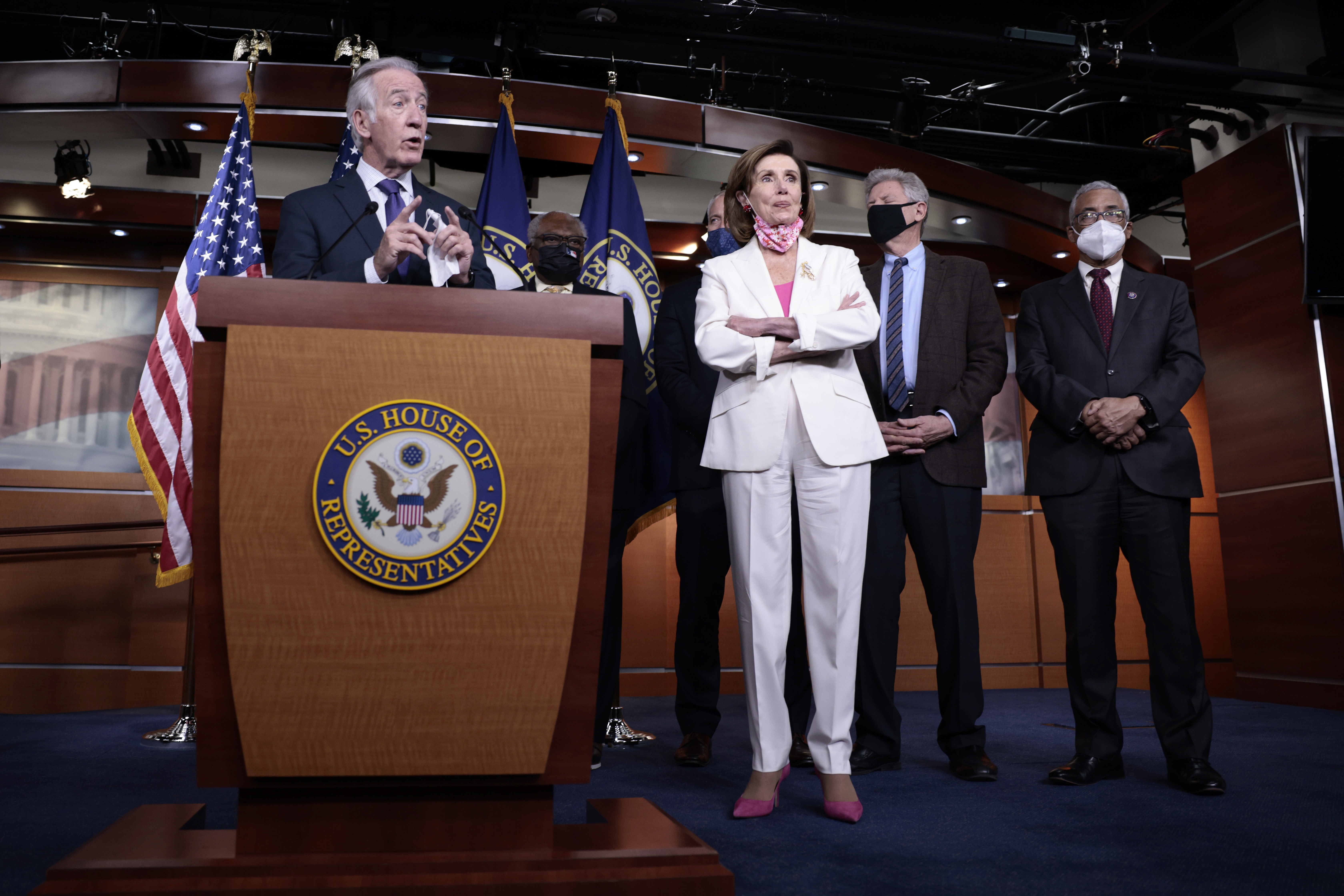 Richard Neal speaks at a press conference after the House passed the Build Back Better Act on Nov.19, 2021. In 2019 and 2020, the same year Van Heuvelen employed Brendan Neal through a contract amounting to at least $20,000, Van Heuvelen’s firm was lobbying for four separate clients on tax provisions involved in Build Back Better and Secure 2.0.