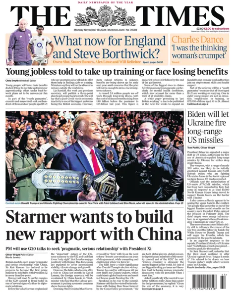 "Starmer wants to build new rapport with China" writes the Times