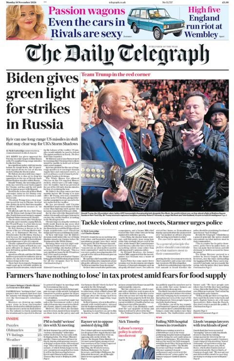 "Biden gives green light for strikes in Russia" says the Daily Telegraph