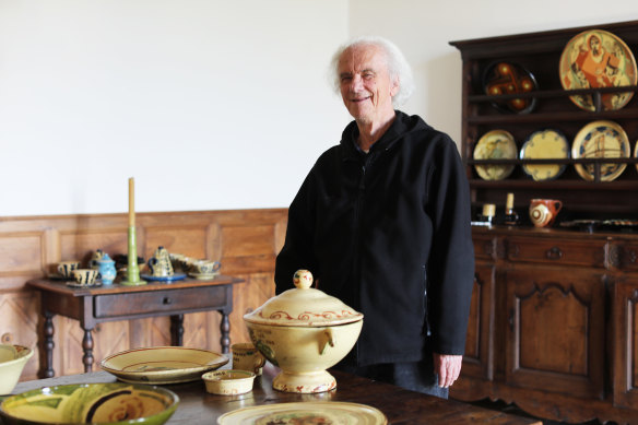 Anne Dangar’s godson Daniel Steinbach with some of her work. 