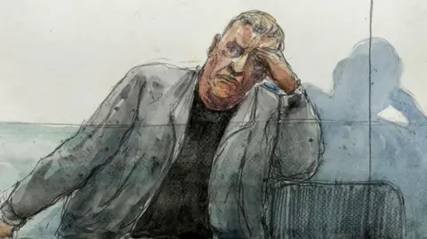 Benoit PEYRUCQ/AFP A court sketch from earlier in the trial shows Dominique Pelicot resting his head on his hand