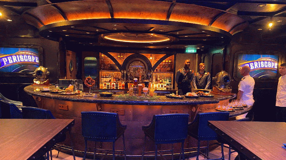 The bar in Periscope Pub