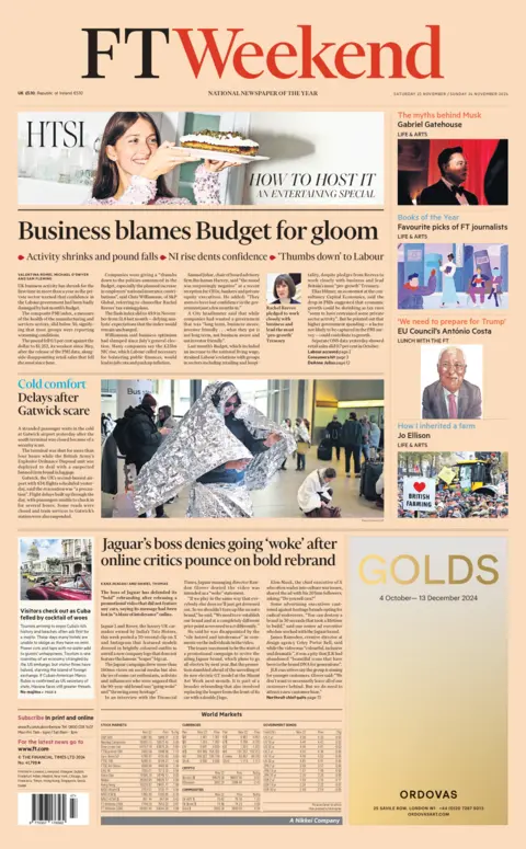 FT Weekend front page with headline: "Business blames budget for gloom"