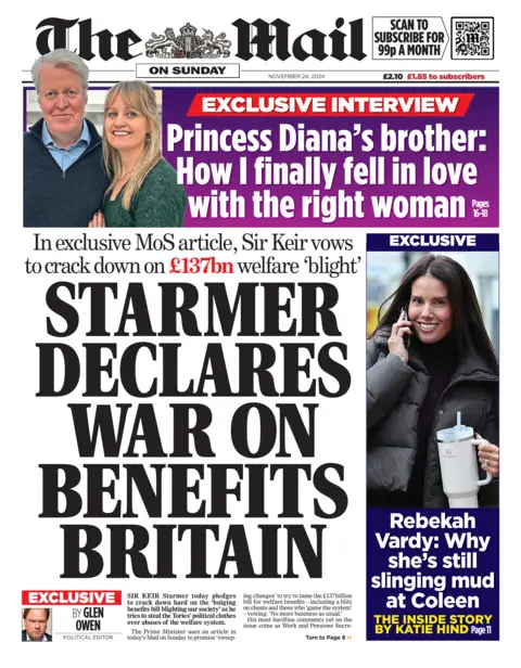 The Mail on Sunday with headline: "STARMER DECLARES WAR ON BENEFITS BRITAIN"