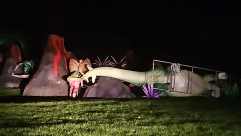 Longleat Longleat's dinosaur display toppled over during the night.