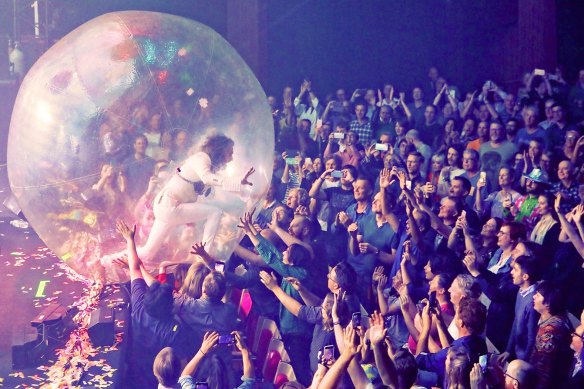 Coyne during The Flaming Lips’ show at the Sydney Opera House in 2019.