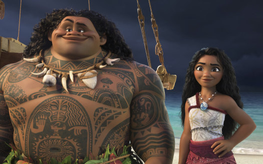 Dwayne Johnson, voicing demigod Maui, proves again that hitting a note is overrated.