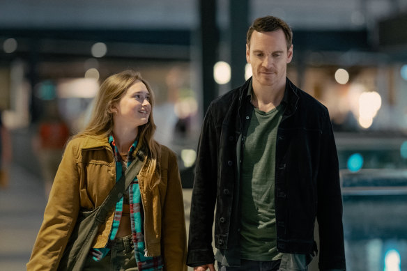 India Fowler and Michael Fassbender in <i>The Agency</i>.