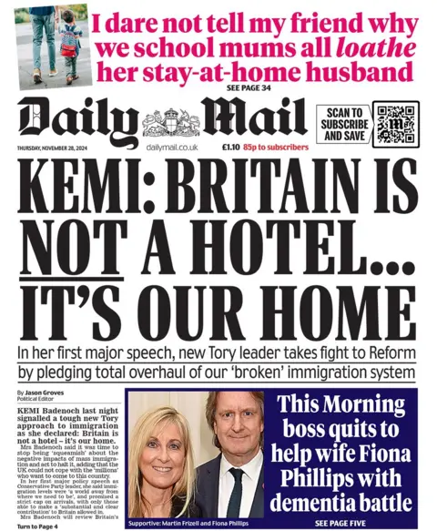 The headline in the Daily Mail reads: "Kemi: Britain is not a hotel... it's our home"