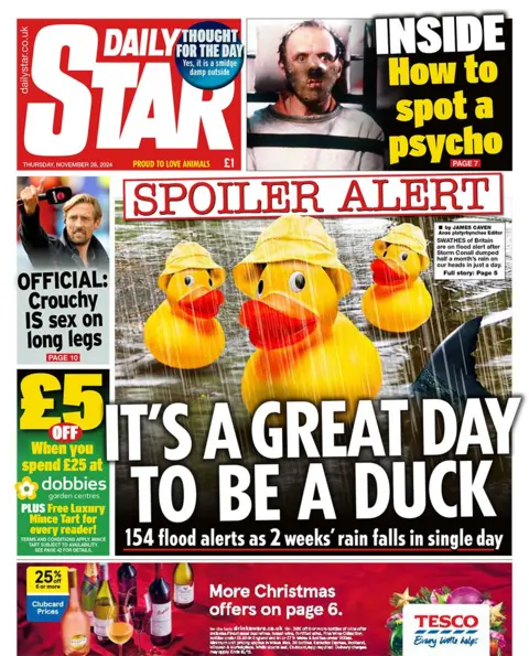 The headline in the Daily Star reads: "It's a great day to be a duck"