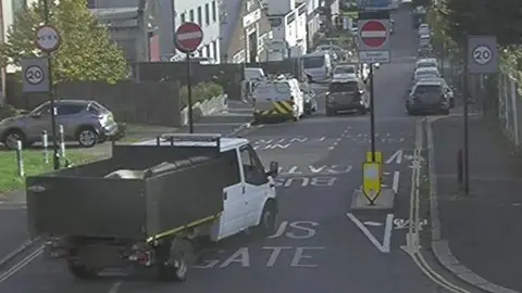 Hilary Parker CCTV image of a tipper truck driving through a no entry road