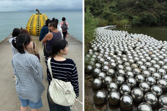 Yayoi Kusama landmarks draw art lovers on the Japanese island of Naoshima. 