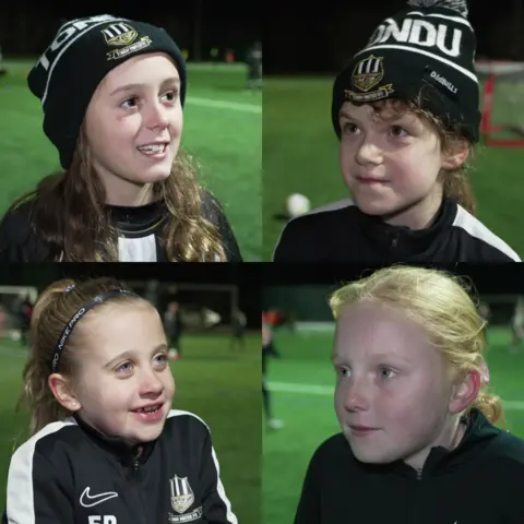 BBC News Collage of young girls at football training 