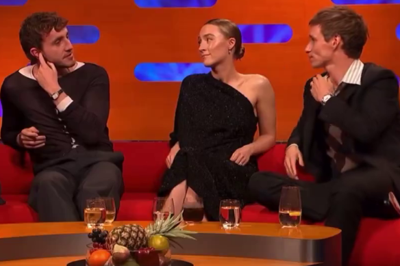 Saoirse Ronan with Paul Mescal (left) and Eddie Redmayne on a recent epsiode of The Graham Norton Show.