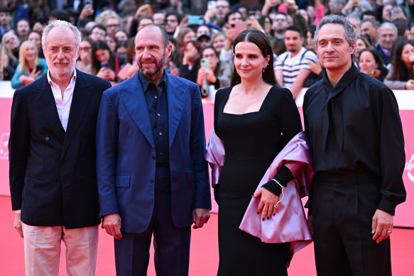 Uberto Pasolini, Ralph Fiennes, Juliette Binoche and Claudio Santamaria at the premiere of The Return at the Rome Film Fest.