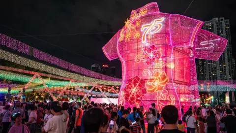 Getty Images Colorful lanterns illuminate the Victoria Park during the Mid-Autumn Festival holiday on September 17, 2024 in Hong Kong, China.