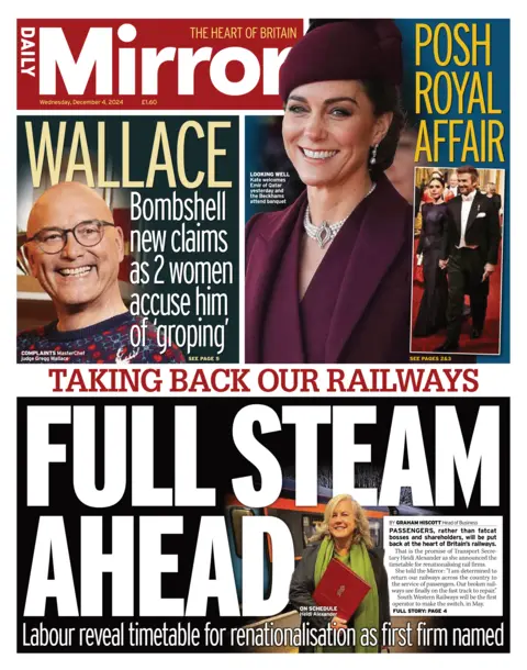 Daily Mirror front page with headline "Full steam ahead"