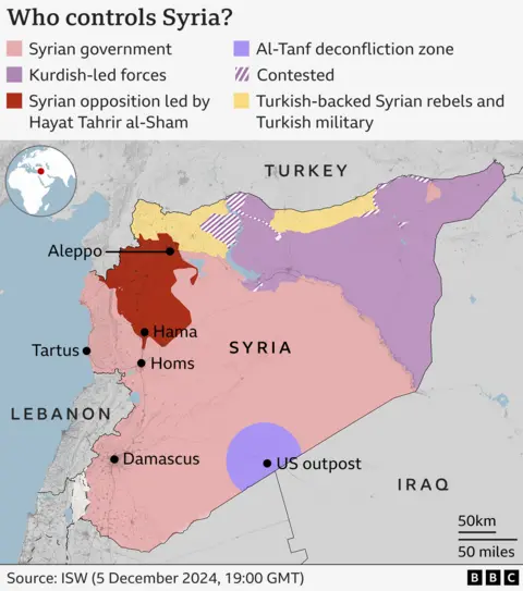 A map showing the latest territorial control assessments in Syria