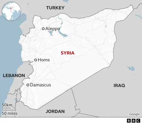 A map showing Syria is located in the Middle East, on the eastern shore of the Mediterranean Sea. It borders Turkey to the north, Iraq to the east, Jordan to the south and Lebanon to the west. Its capital, Damascus, is in the south west of the country. 