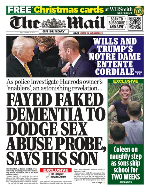 Mail on Sunday front page 8 December