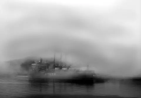 Elena Raikhlin A ship in harbour surrounded by fog