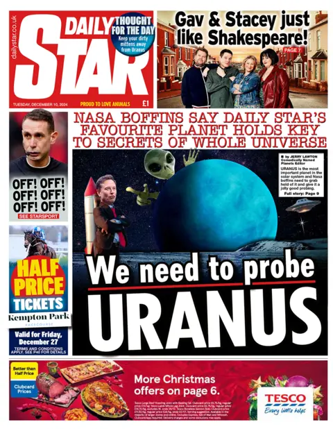 The headline in the Star reads: "We need to probe Uranus". 