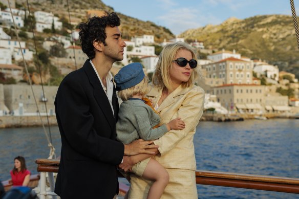 Alex Wolff and Thea Sofie Loch Naess in  the TV series about  Cohen’s life on Hydra, <i>So Long, Marianne</i>.