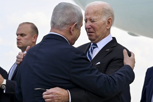 An awkward greeting between Joe Biden and Benjamin Netanyahu following the US President’s arrival in Tel Aviv last year. Today there is virtually no trust between them.