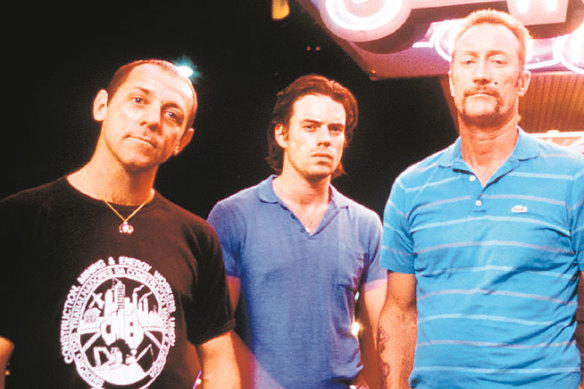 Bad boys: (from left) David Field as Acko, Tom Long as Wally, and Bryan Brown as Pando.