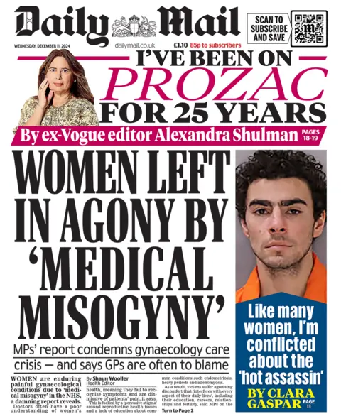 The headline in the Mail reads: "Woman left in agony by 'medical misogyny'". 