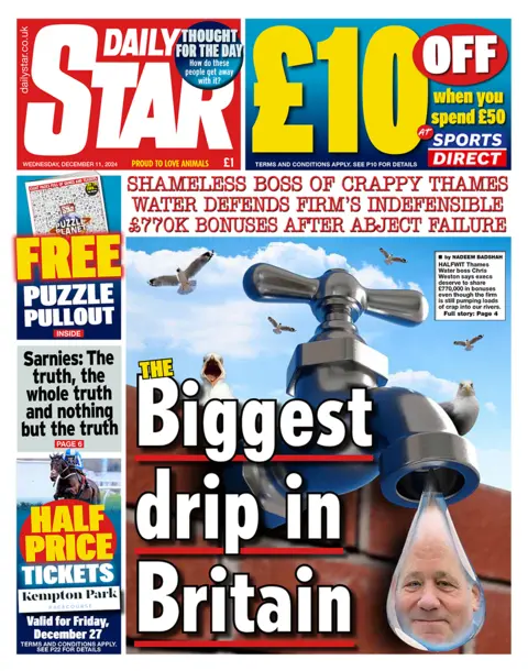 The headline in the Daily Star reads: "The biggest drip in Britain". 