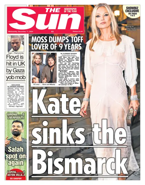 The headline in the Sun reads: "Kate sinks the Bismarck". 