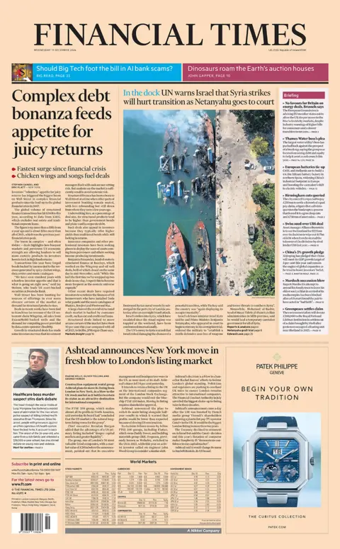 The headline in the Financial Times reads: "Complex debt bonanza feeds appetite for juicy returns". 