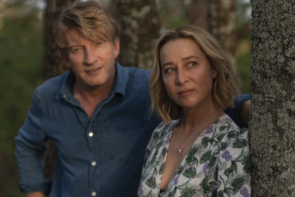 Journalist Birdie Bell (Asher Keddie) matches with Joe Burt (David Wenham) in the eight-part thriller Fake.