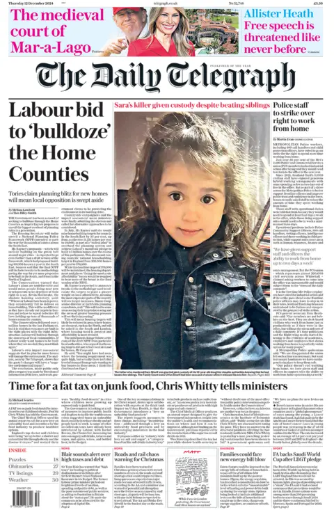 The headline in the Telegraph reads: "Labour big to 'bulldoze' the Home Counties". 