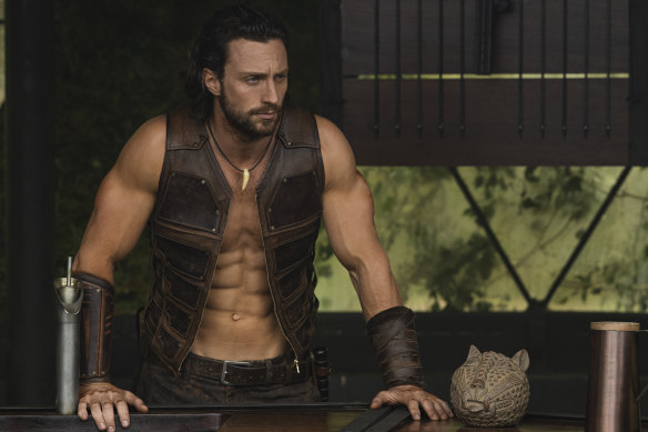 Aaron Taylor-Johnson in Kraven the Hunter, which refashions the backstory of a Marvel villain. 