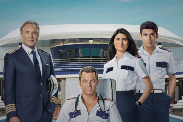 Joshua Jackson (centre,) with Don Johnson, Phillipa Soo and Sean Teale in Doctor Odyssey.