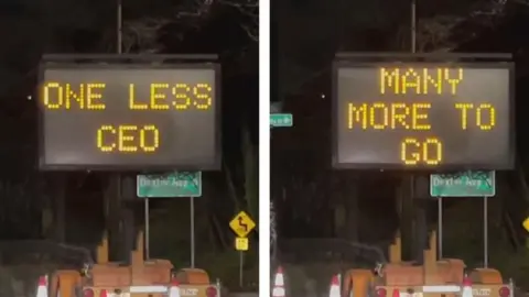 KIRO Highway signs read "one less CEO... many more to go"