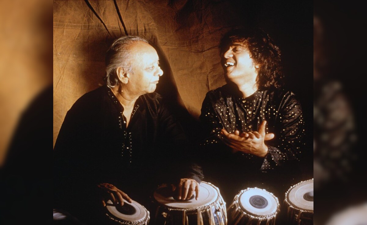 Zakir Hussain with his father and guru Ustad Alla Rakha 