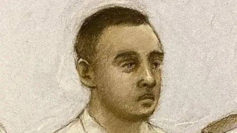 PA Media An artist's sketch of Nasen Saadi in court, showing a man with short, dark hair and a thin moustache.