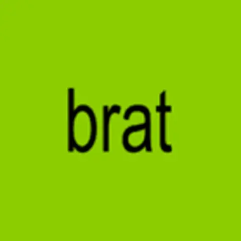 Atlantic Records Artwork for Charli XCX's Brat album. A low resolution image of the word "brat" written in black against a lime green background.