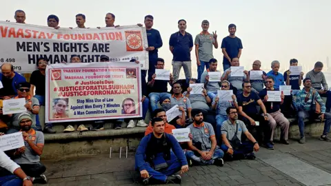 A protest by men's rights activists in Mumbai demanding justice for Atul Subhash