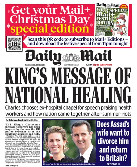 The Daily Mail front page reads: "King's message of national healing"