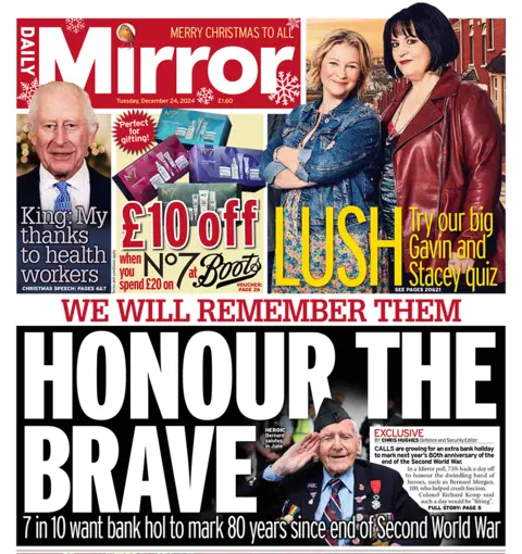 The Daily Mirror headline reads: "Honour the brave"