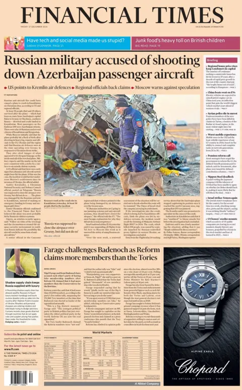 Financial Times: Russia accused of shooting down Azerbaijan passenger plane