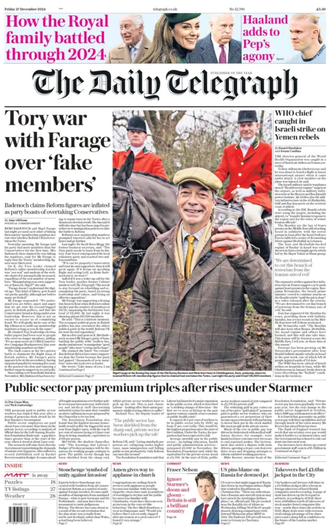 Daily Telegraph: Tory war with Farage over fake members