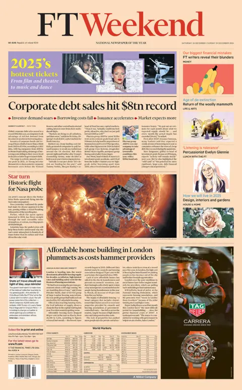 FT Weekend headline reads: "Corporate debt sales hit $8tn record"