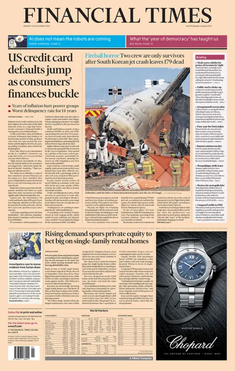 "US credit card defaults jump as consumers’ finances buckle" reads the Financial Times